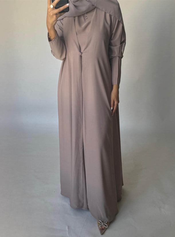 Taupe Soft Crepe Abaya, With Matching Under Abaya Dress & Shaila