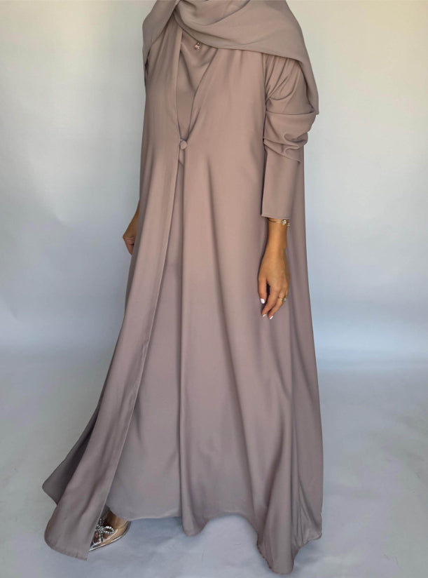 Taupe Soft Crepe Abaya, With Matching Under Abaya Dress & Shaila