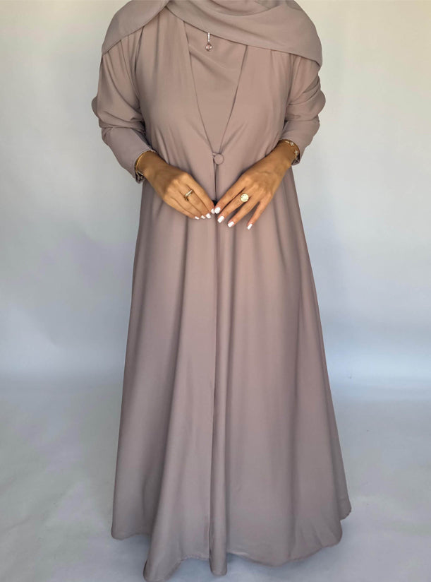 Taupe Soft Crepe Abaya, With Matching Under Abaya Dress & Shaila