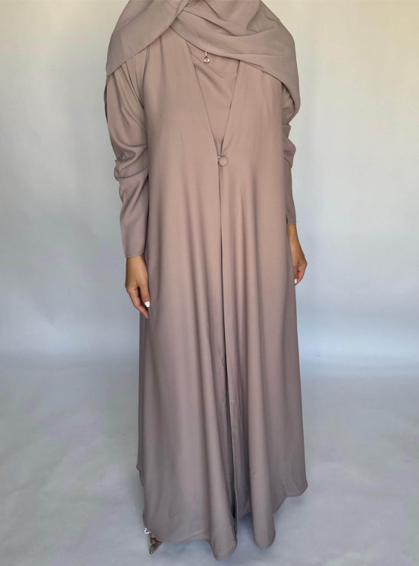 Taupe Soft Crepe Abaya, With Matching Under Abaya Dress & Shaila