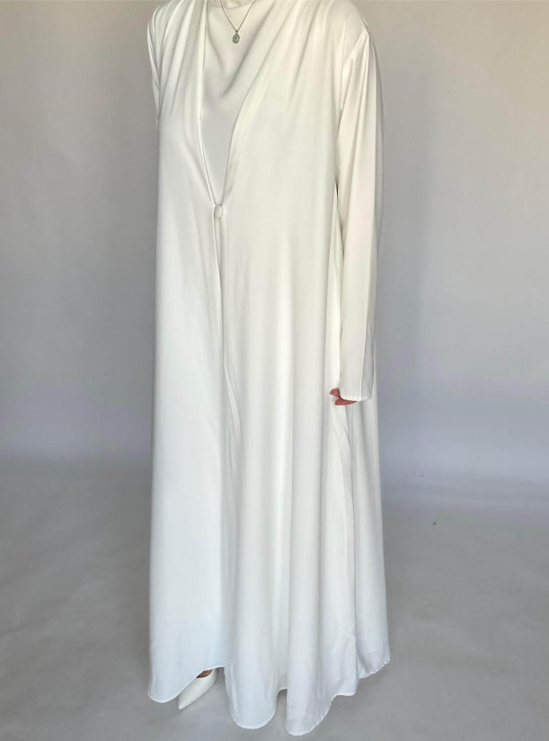 Off-White Soft Crepe Abaya, With Matching Under Abaya Dress & Shaila