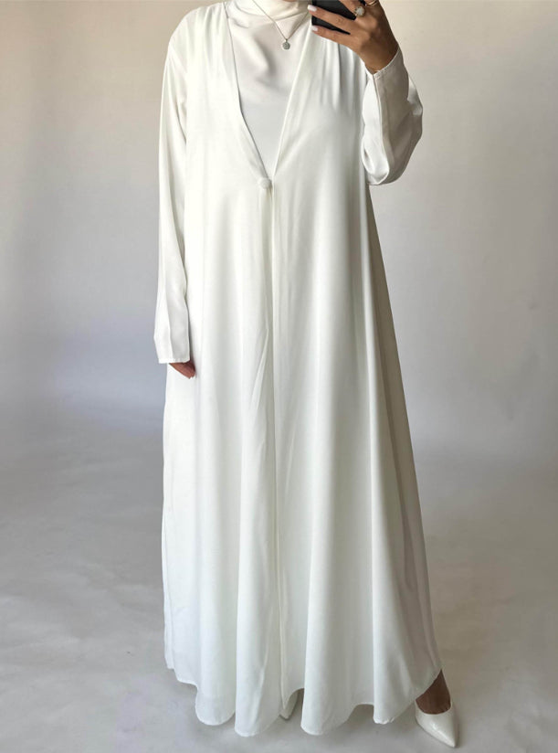 Off-White Soft Crepe Abaya, With Matching Under Abaya Dress & Shaila