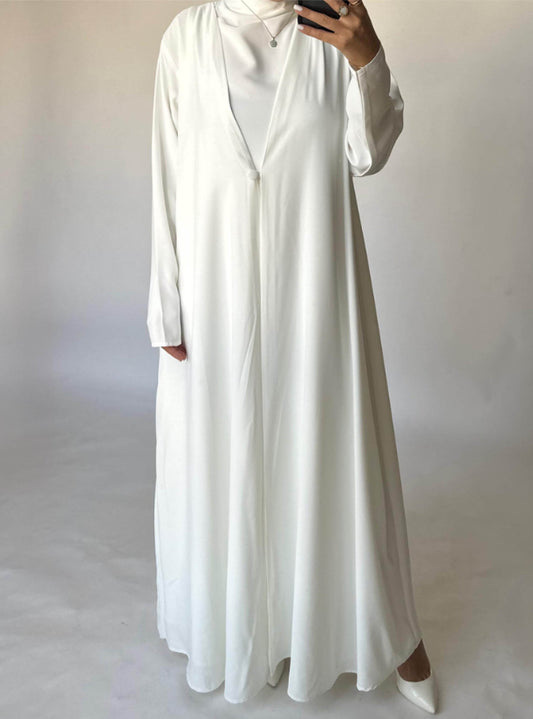 Off-White Soft Crepe Abaya, With Matching Under Abaya Dress & Shaila