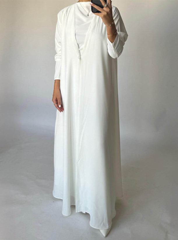 Off-White Soft Crepe Abaya, With Matching Under Abaya Dress & Shaila