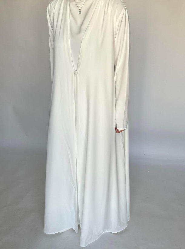Off-White Soft Crepe Abaya, With Matching Under Abaya Dress & Shaila