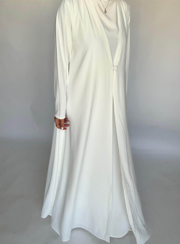 Off-White Soft Crepe Abaya, With Matching Under Abaya Dress & Shaila