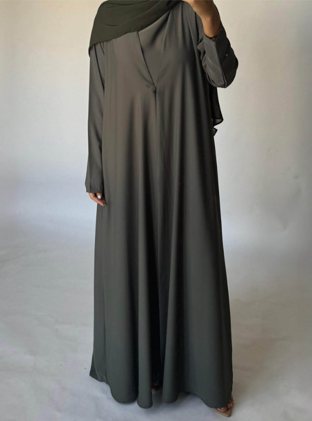 Olive Green Soft Crepe Abaya, With Matching Under Abaya Dress & Shaila