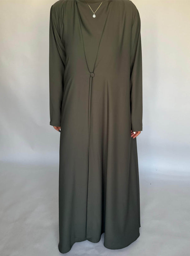 Olive Green Soft Crepe Abaya, With Matching Under Abaya Dress & Shaila