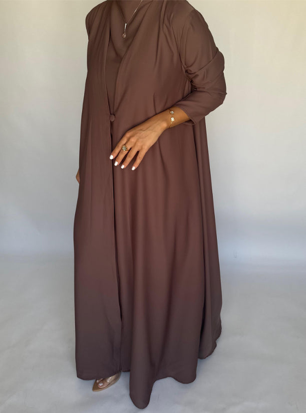 Brown Soft Crepe Abaya, With Matching Under Abaya Dress & Shaila