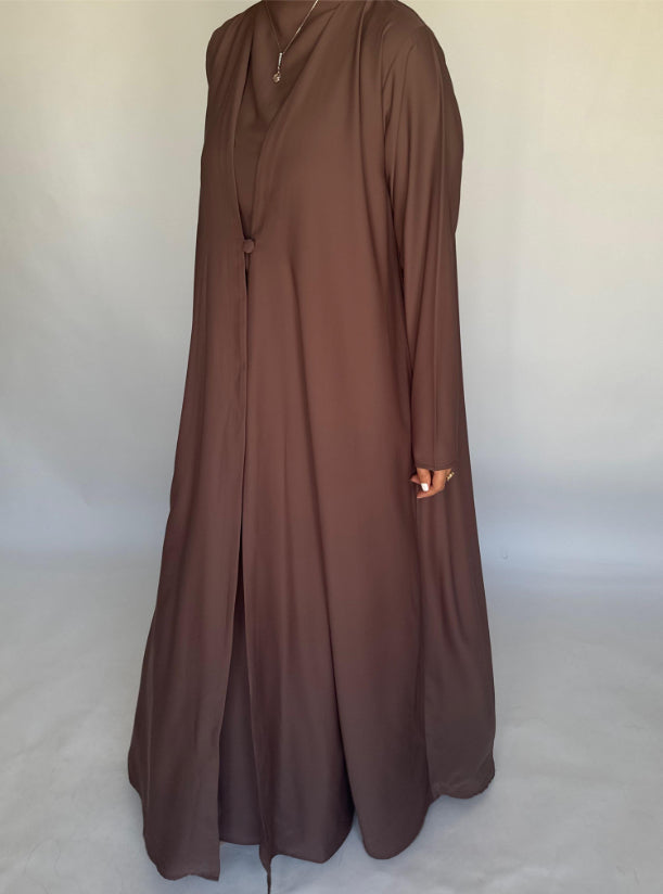 Brown Soft Crepe Abaya, With Matching Under Abaya Dress & Shaila