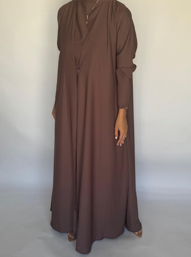 Brown Soft Crepe Abaya, With Matching Under Abaya Dress & Shaila