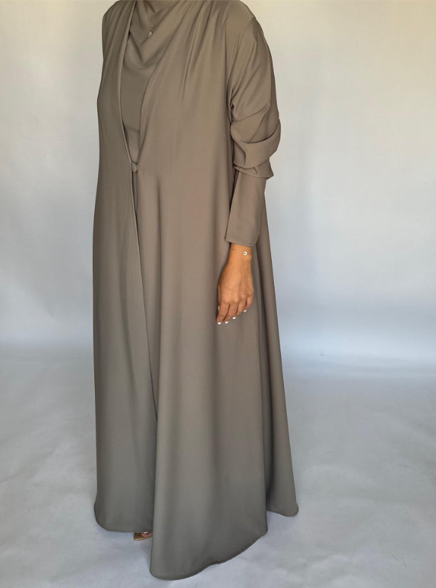 Khaki Soft Crepe Abaya, With Matching Under Abaya Dress & Shaila