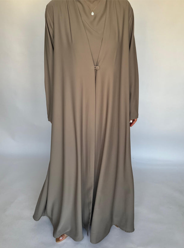 Khaki Soft Crepe Abaya, With Matching Under Abaya Dress & Shaila