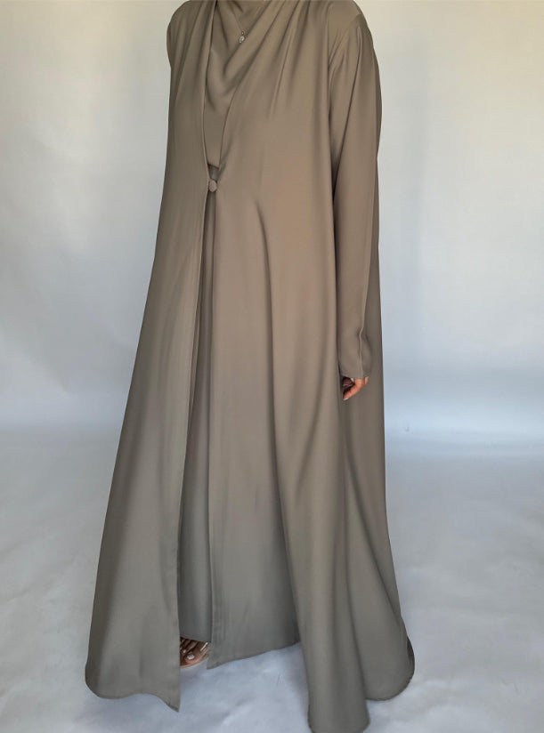 Khaki Soft Crepe Abaya, With Matching Under Abaya Dress & Shaila