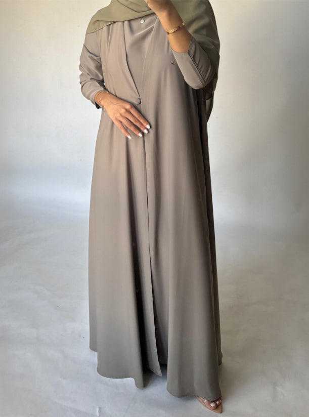 Khaki Soft Crepe Abaya, With Matching Under Abaya Dress & Shaila