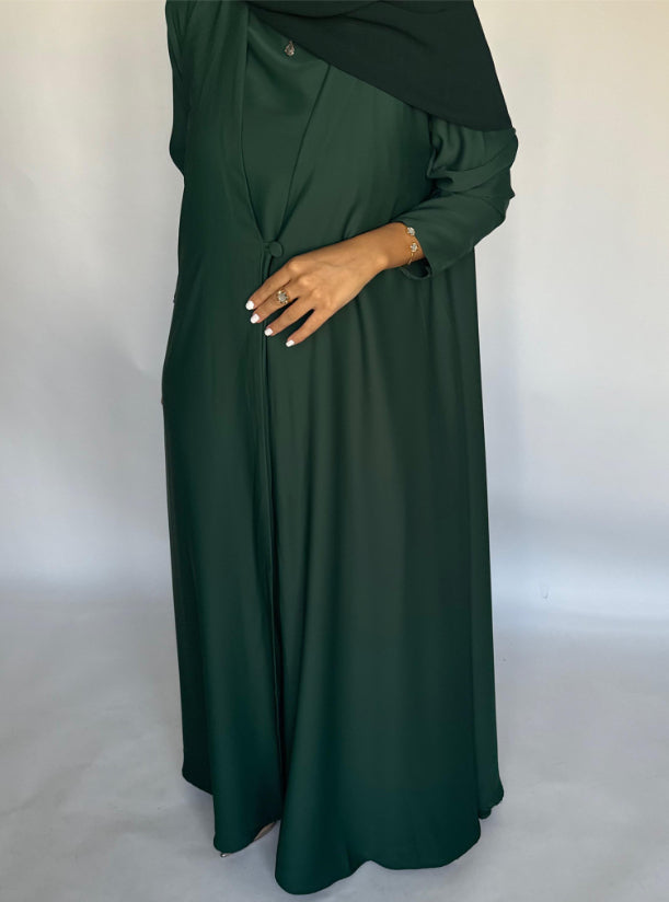 Forest Green Soft Crepe Abaya, With Matching Under Abaya Dress & Shaila
