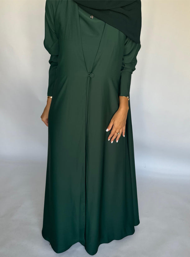 Forest Green Soft Crepe Abaya, With Matching Under Abaya Dress & Shaila
