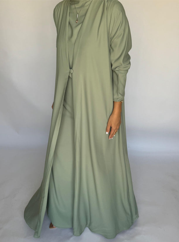 Mint Green Soft Crepe Abaya, With Matching Under Abaya Dress & Shaila