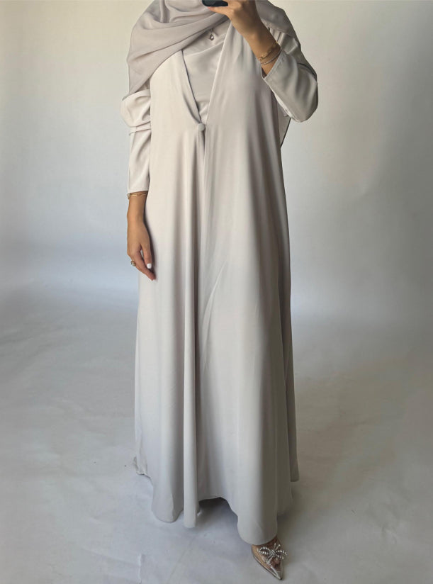 Dusty Cream Soft Crepe Abaya, With Matching Under Abaya Dress & Shaila