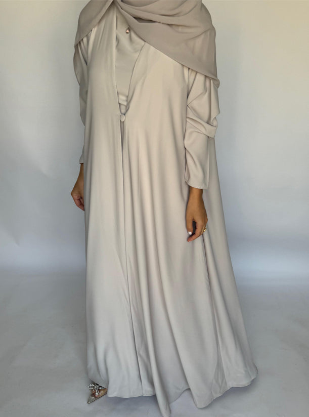 Dusty Cream Soft Crepe Abaya, With Matching Under Abaya Dress & Shaila