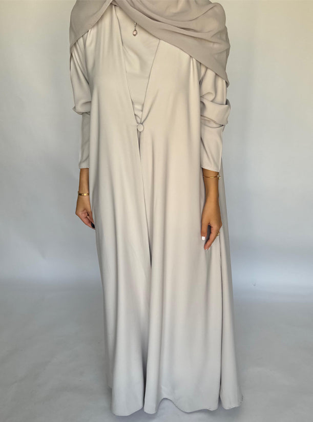 Dusty Cream Soft Crepe Abaya, With Matching Under Abaya Dress & Shaila