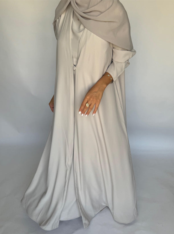 Dusty Cream Soft Crepe Abaya, With Matching Under Abaya Dress & Shaila