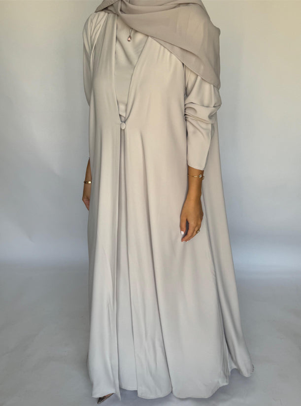 Dusty Cream Soft Crepe Abaya, With Matching Under Abaya Dress & Shaila