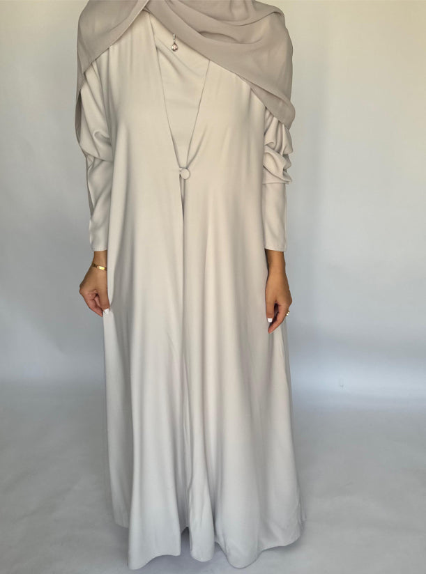 Dusty Cream Soft Crepe Abaya, With Matching Under Abaya Dress & Shaila