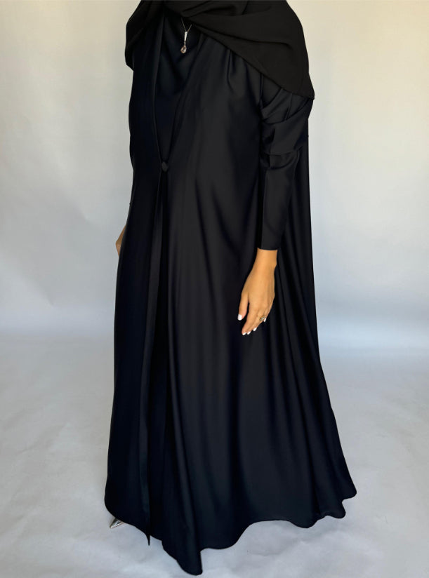 Black Soft Crepe Abaya, With Matching Under Abaya Dress & Shaila