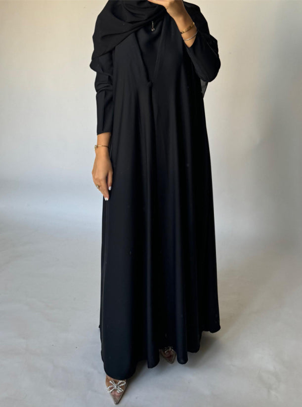 Black Soft Crepe Abaya, With Matching Under Abaya Dress & Shaila