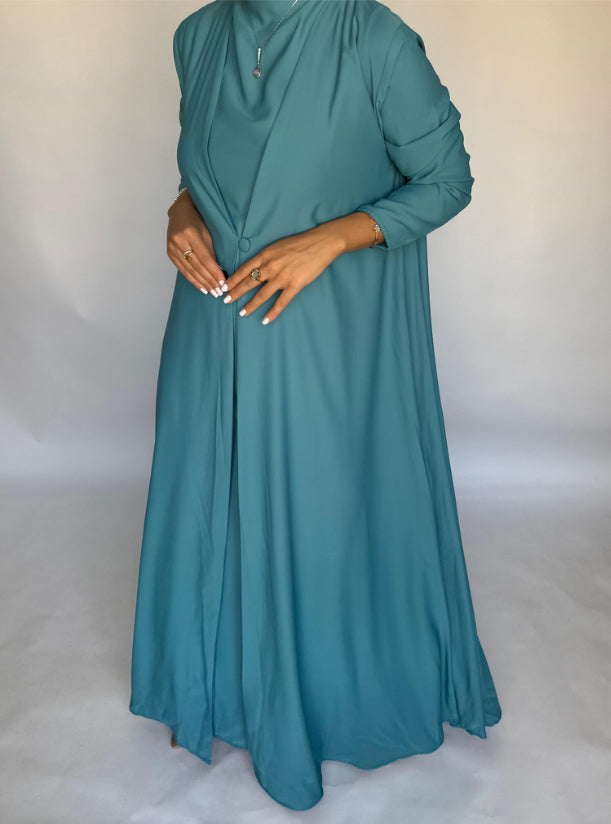 Blue Soft Crepe Abaya, With Matching Under Abaya Dress & Shaila