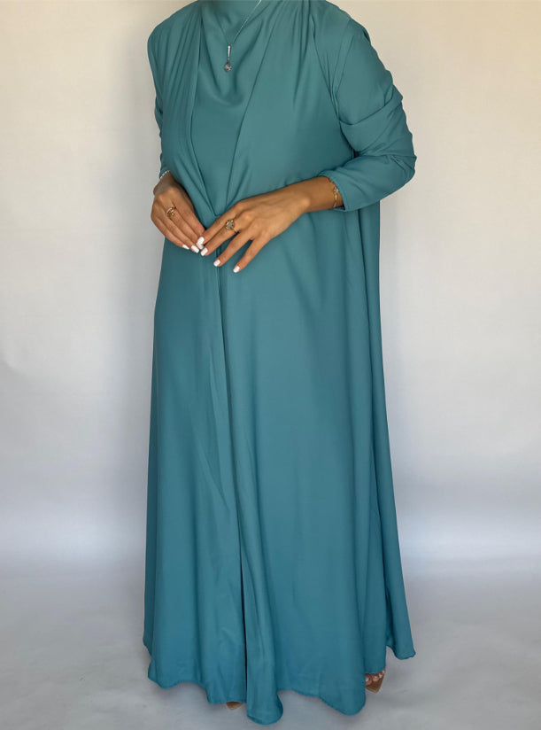 Blue Soft Crepe Abaya, With Matching Under Abaya Dress & Shaila
