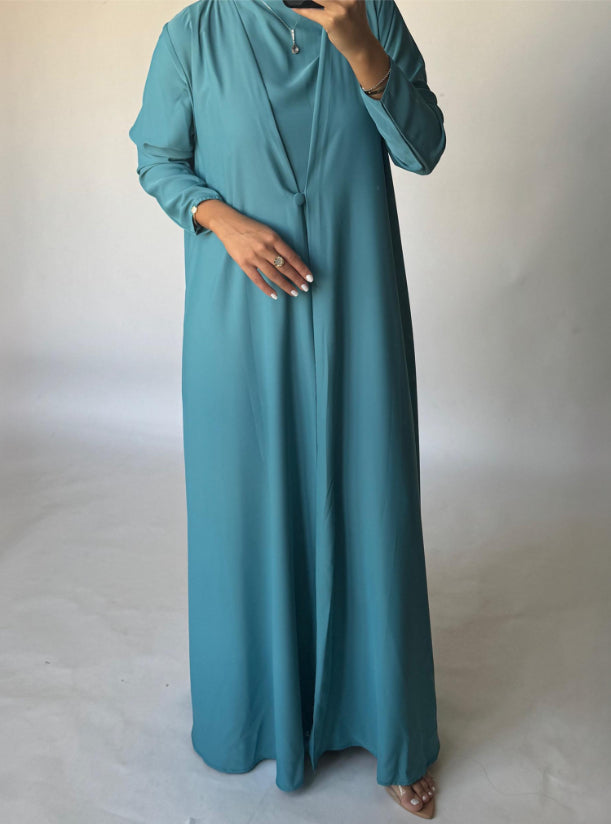 Blue Soft Crepe Abaya, With Matching Under Abaya Dress & Shaila