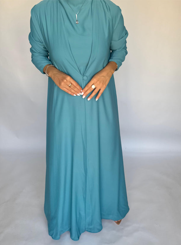 Blue Soft Crepe Abaya, With Matching Under Abaya Dress & Shaila