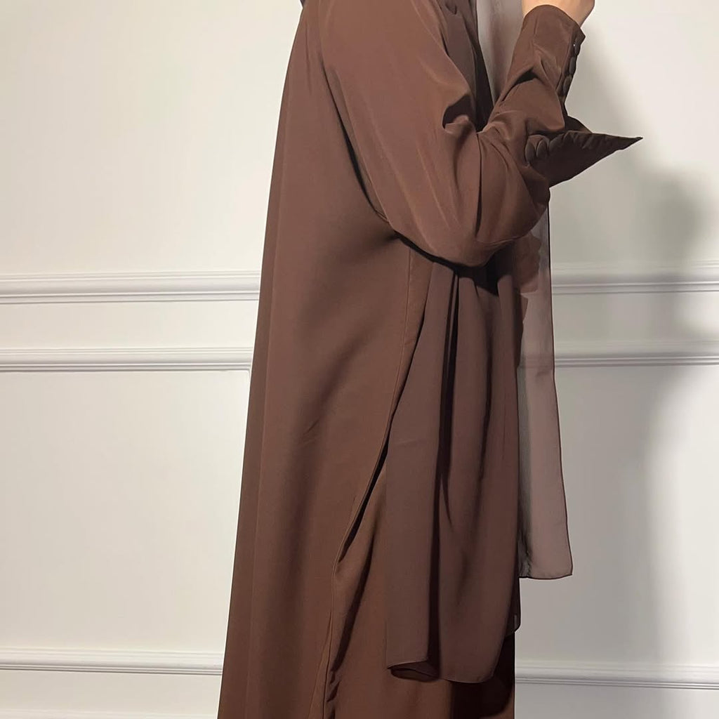 Brown Plain Abaya with Buttons sleeves