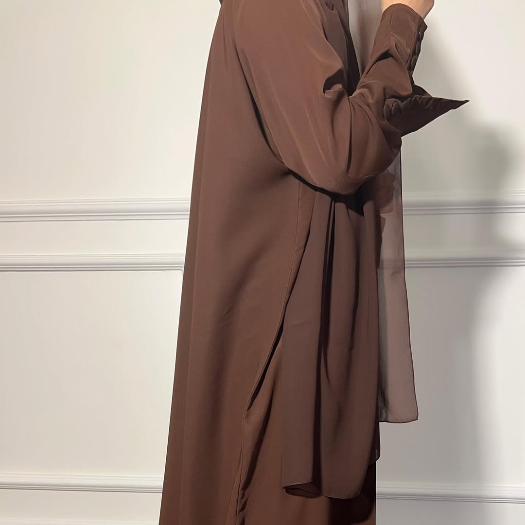 Brown Plain Abaya with Buttons sleeves
