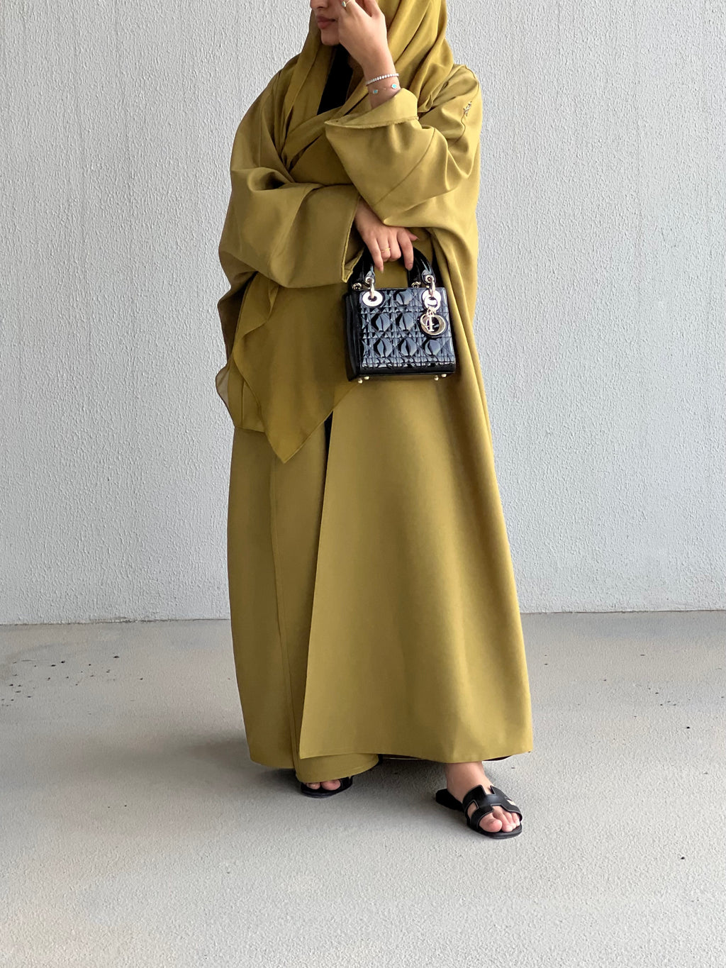 Mustard Green Abaya - Half bisht Abaya