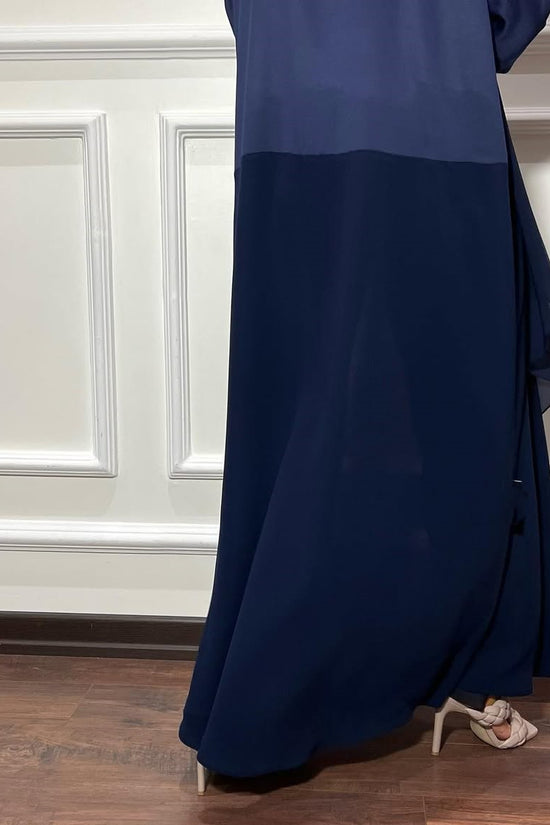 Satin Detailed Straight Abaya - Blue