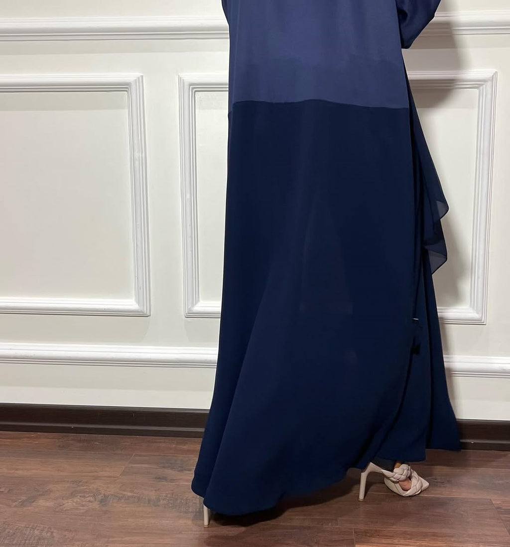 Satin Detailed Straight Abaya - Blue