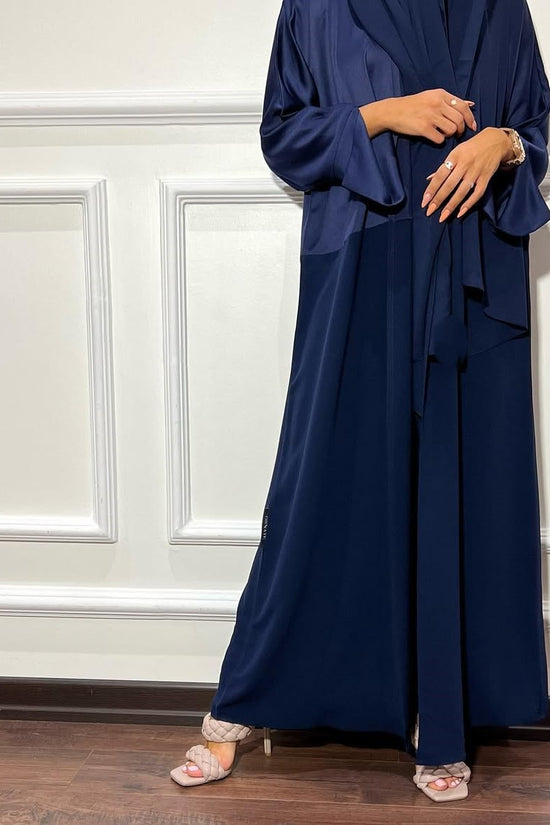 Satin Detailed Straight Abaya - Blue