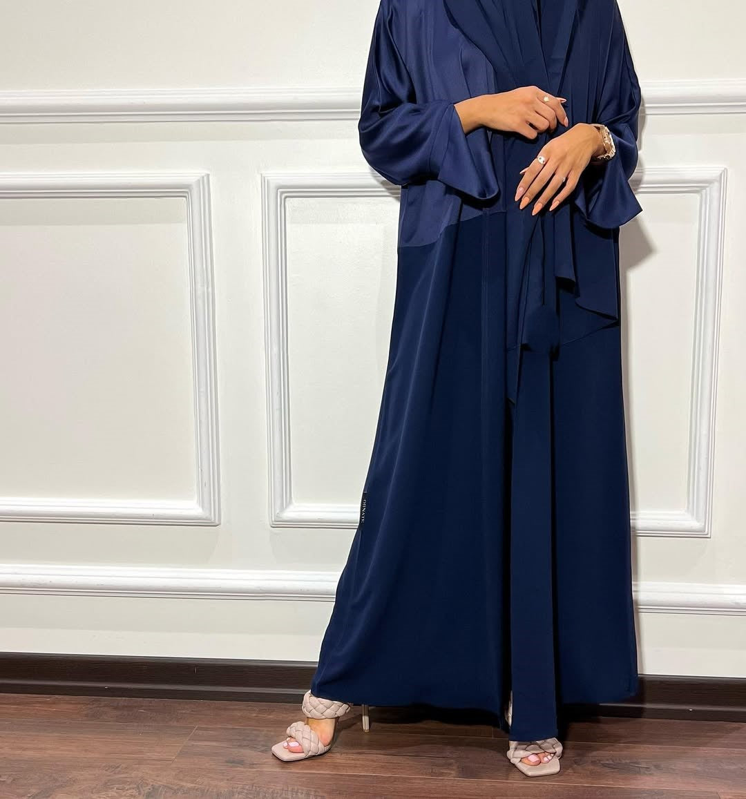 Satin Detailed Straight Abaya - Blue