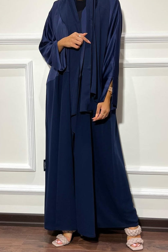 Satin Detailed Straight Abaya - Blue