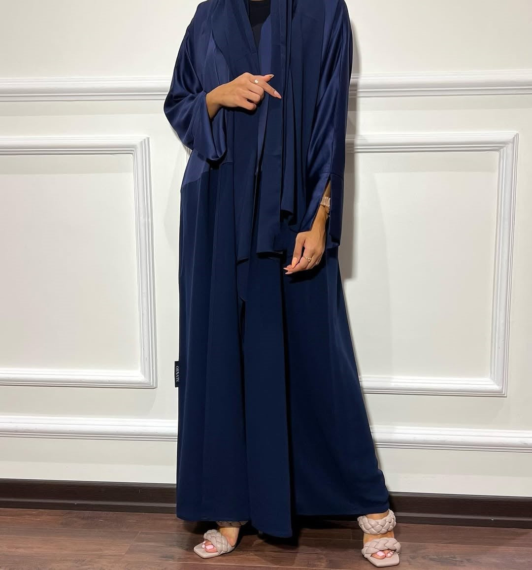 Satin Detailed Straight Abaya - Blue