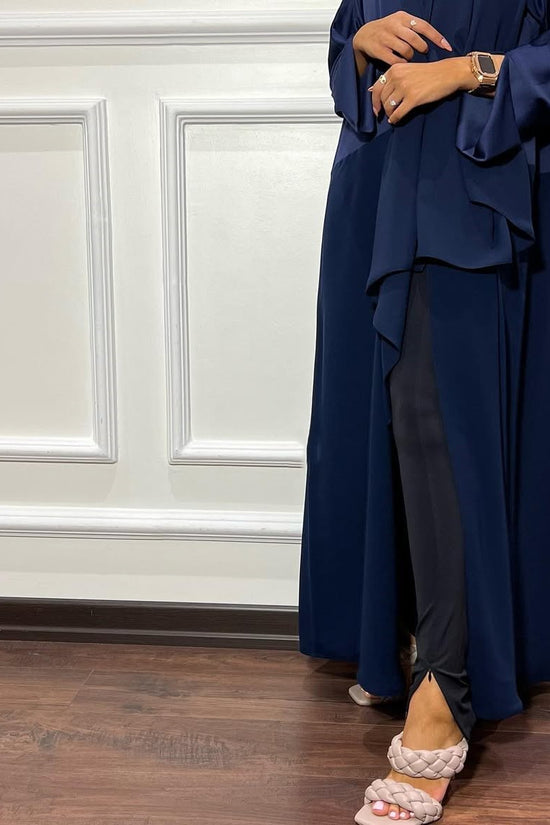 Satin Detailed Straight Abaya - Blue