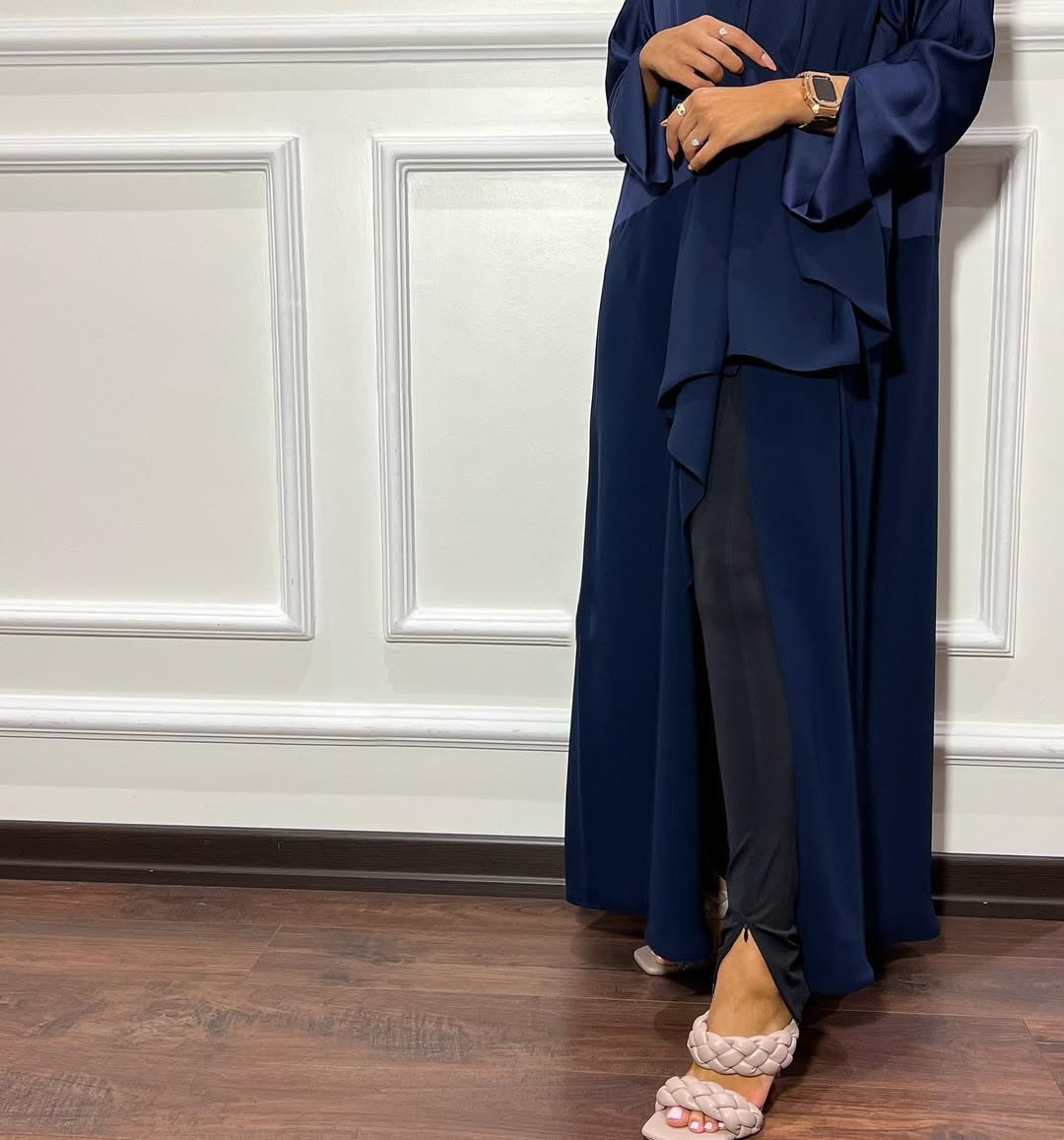 Satin Detailed Straight Abaya - Blue