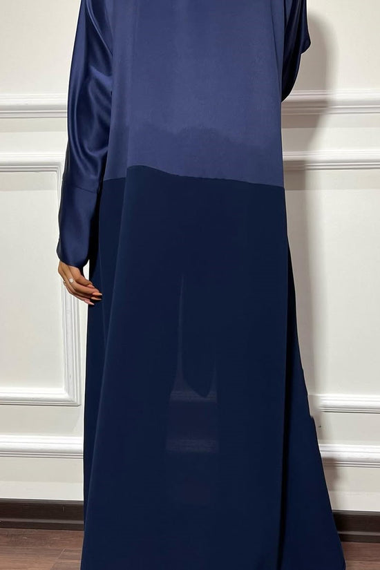 Satin Detailed Straight Abaya - Blue