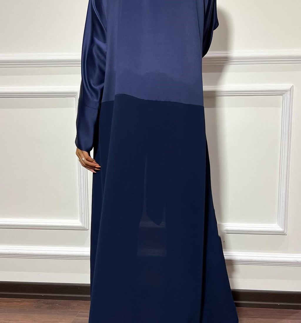 Satin Detailed Straight Abaya - Blue