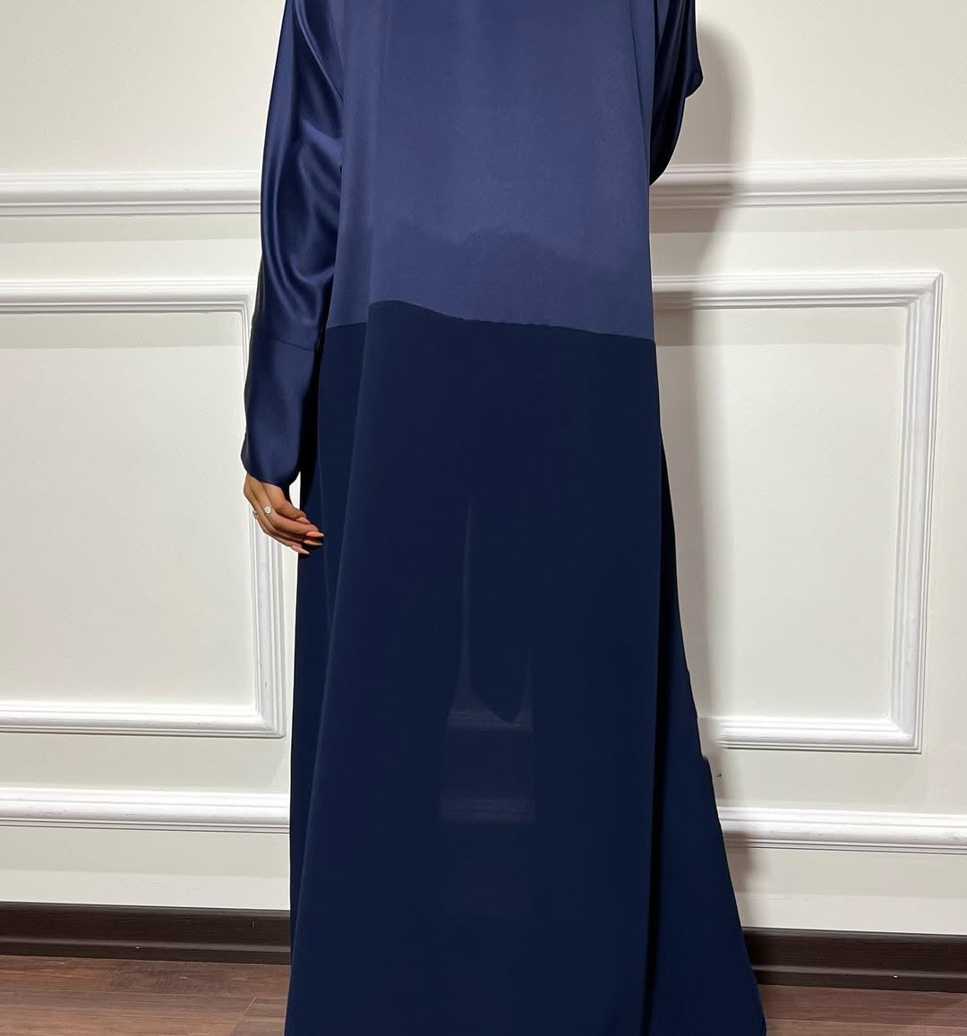 Satin Detailed Straight Abaya - Blue