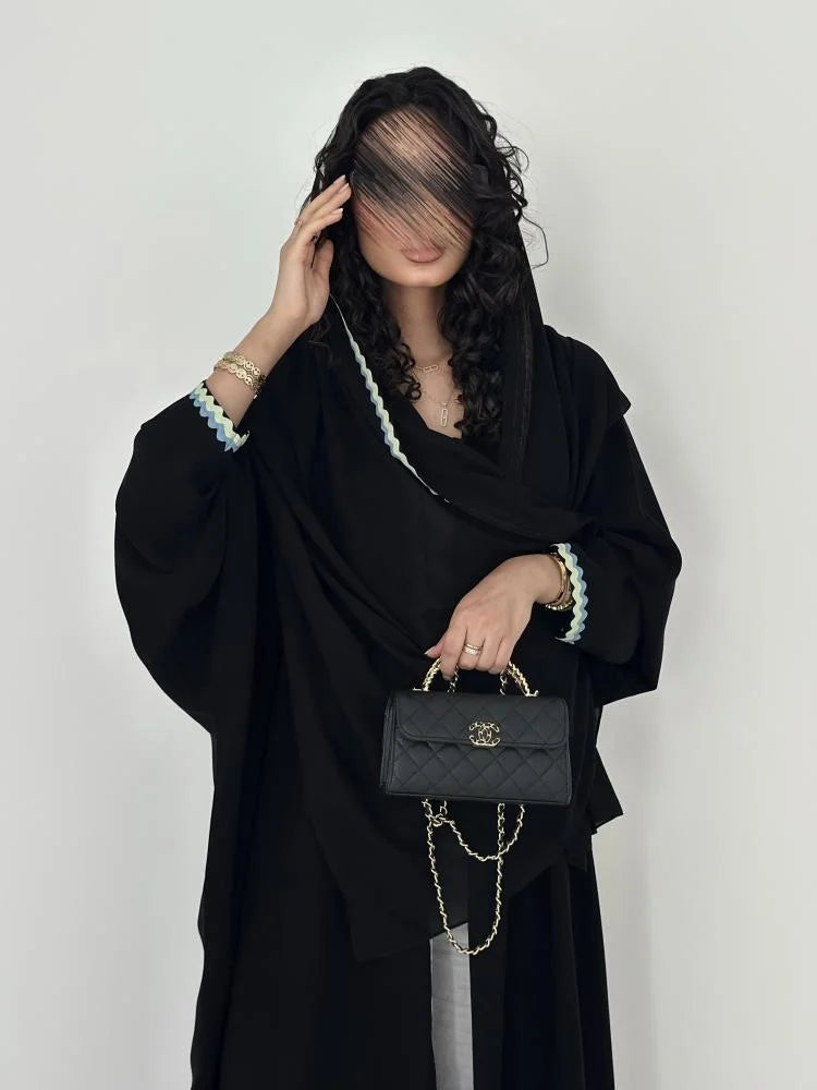 Black Relaxed-Fit Abaya with Contrasting Trim