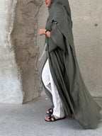 Turkish linen abaya, half-bisht cut - Green
